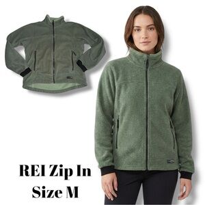 REI Green Knit Fleece Jacket Women’s M Sweater Full Zip Vintage Y2K Gorpcore